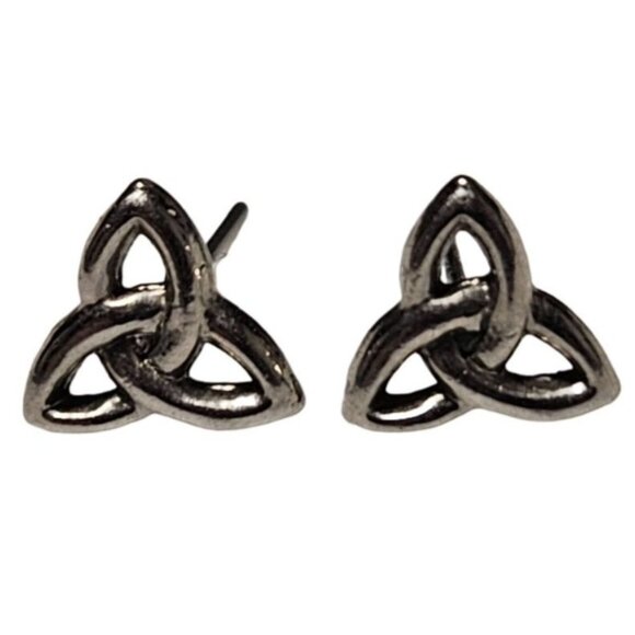 Celtic Trinity Knot Silver Tone Triangle Stud Earrings Fashion Jewelry Women - Picture 1 of 3